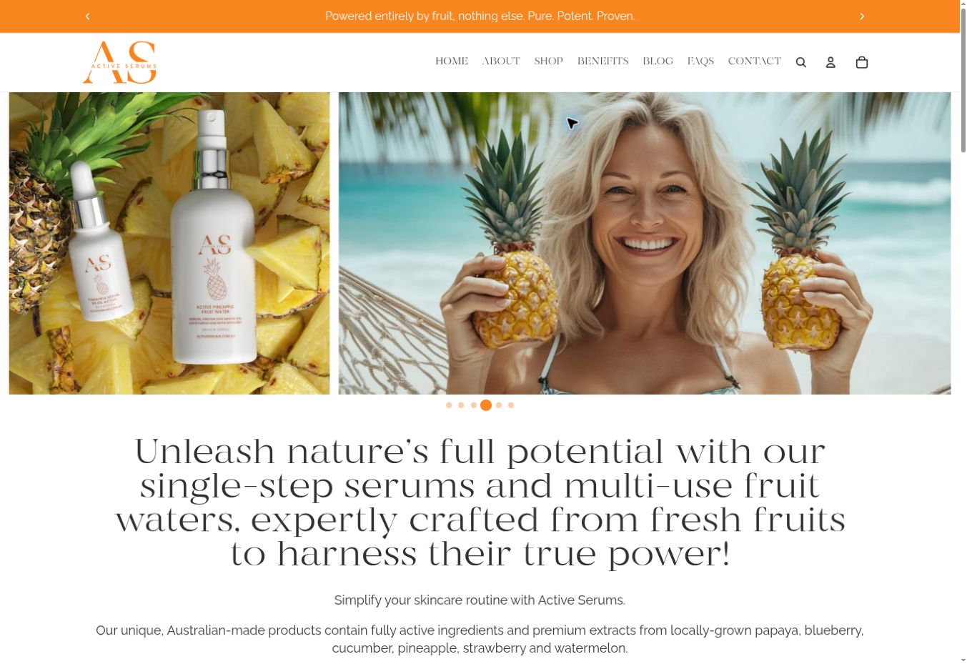 Screenshot of the Active Serums homepage