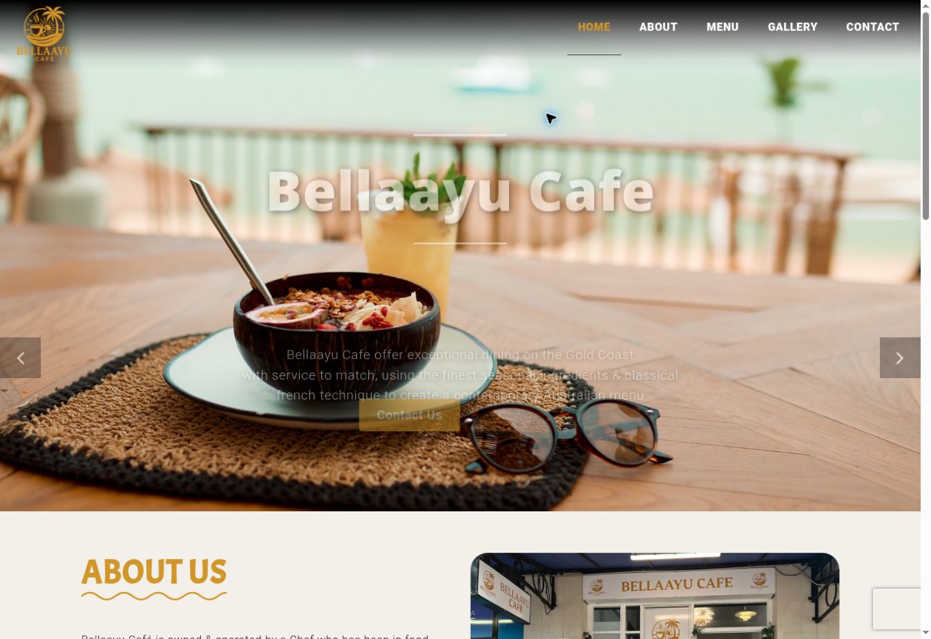 Screenshot of the Bellaayu Café homepage