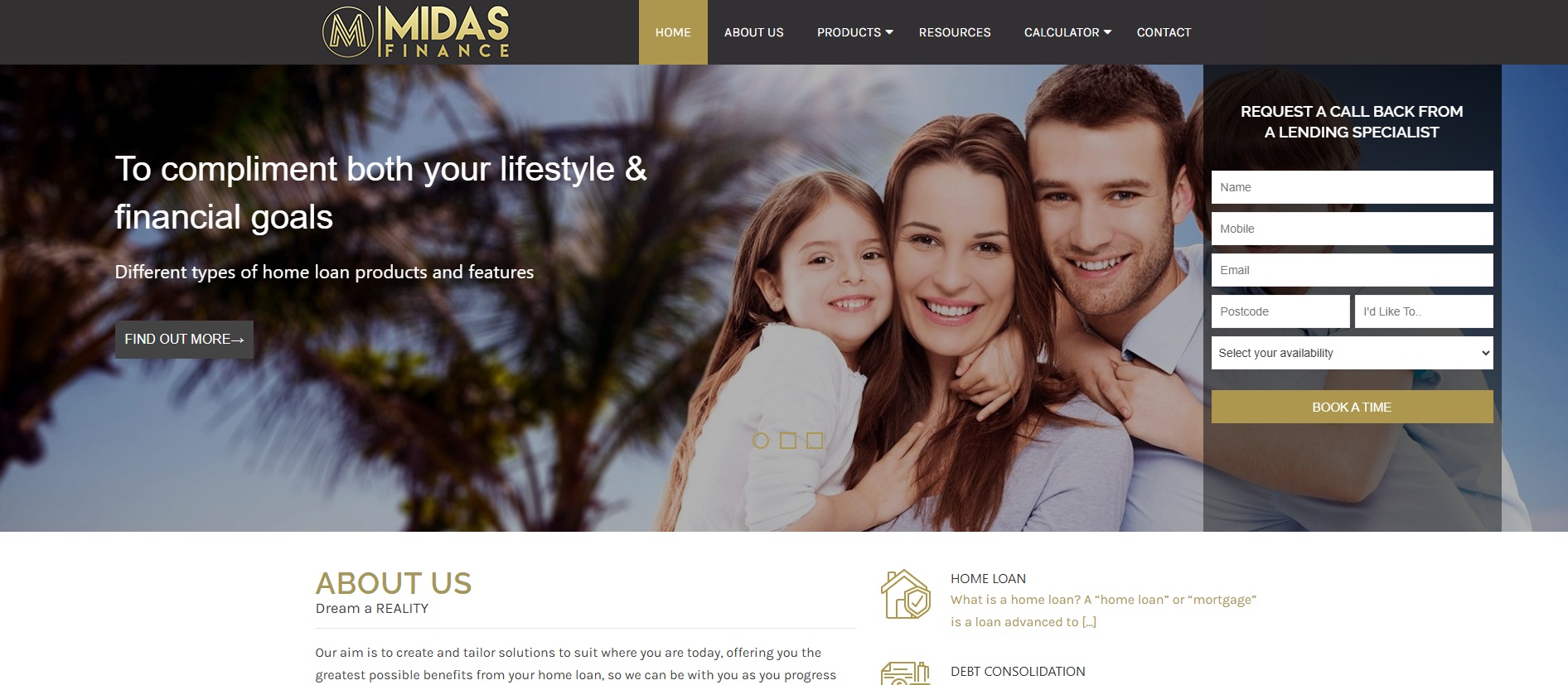 Screenshot of the Midas Finance homepage