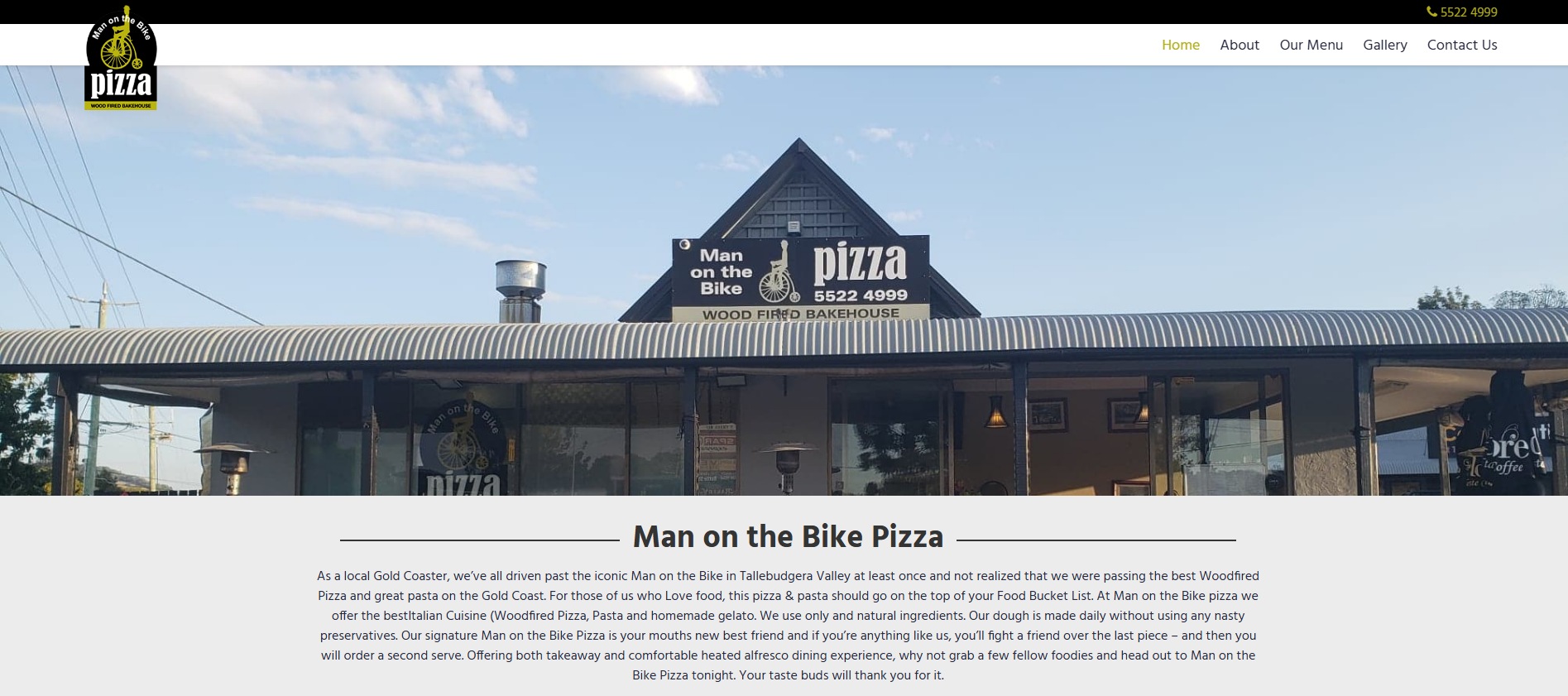 Screenshot of the Man on the Bike Pizza homepage