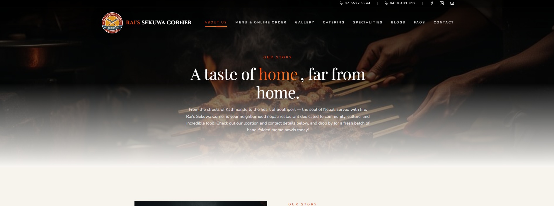 Screenshot of the Rai’s Sekuwa Corner homepage