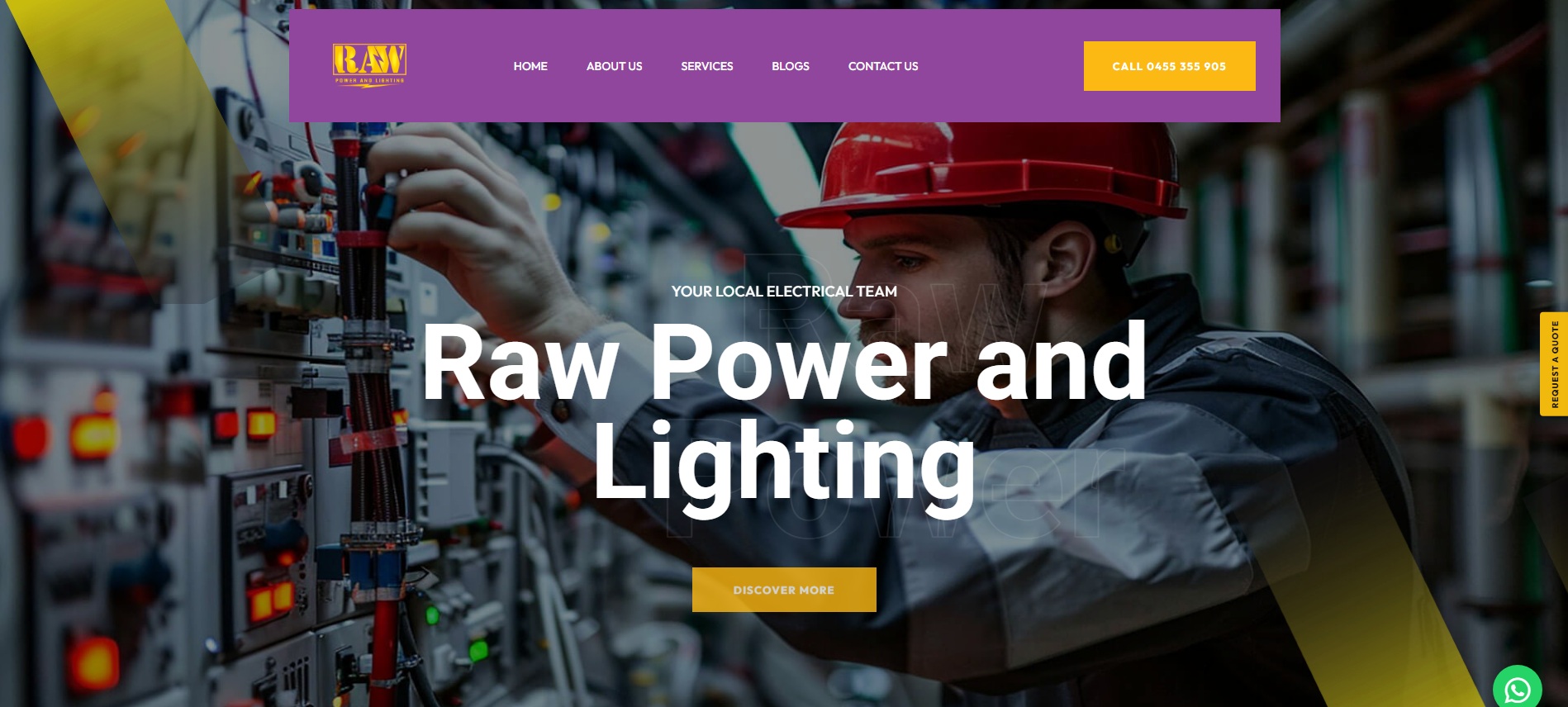 Screenshot of the Raw Power and Lighting homepage